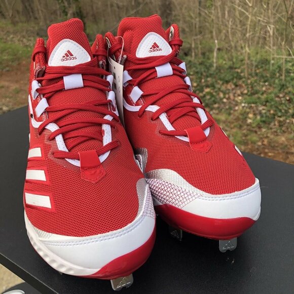 Adidas Icon 6‎ Bounce Mid Baseball Metal Cleats Red White FV9356 Men's Size 8. - Picture 9 of 11